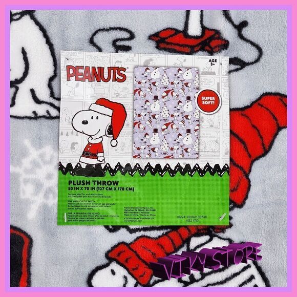 💕 NWT Snoopy Sherpa Backed Gray Throw Ultra Soft Blanket #7152 💕 - Picture 3 of 5